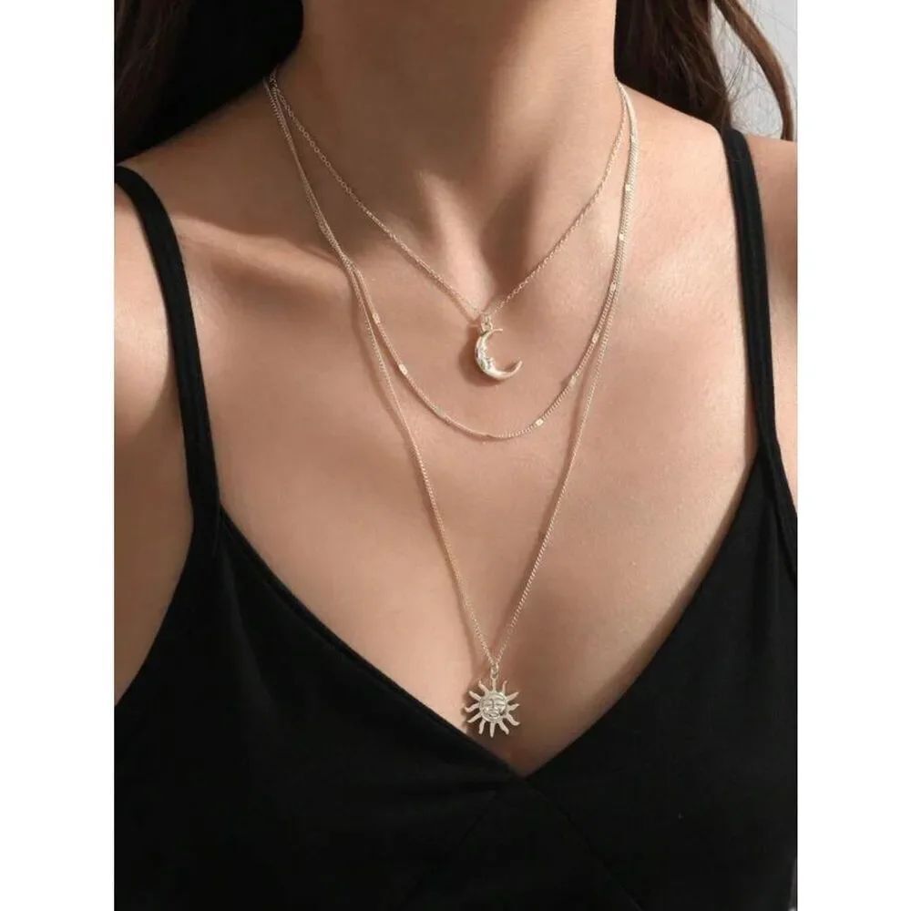Silver Layered Necklace Set R103 - Picture 2 of 4